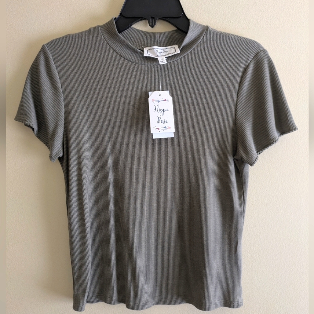Nwt Hippie Rose Green Ribbed Short Sleeve Crop Top Size Large